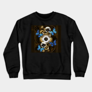 Steampunk Gears and Blue Butterflies Crewneck Sweatshirt